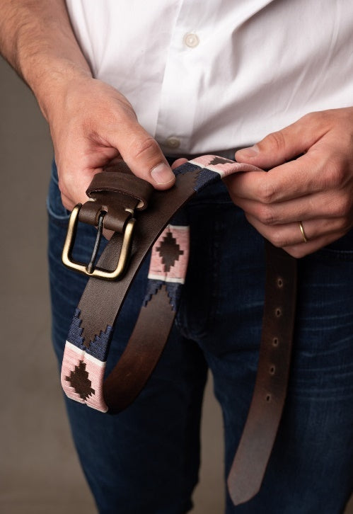 Embroidered Belt 3 Strokes Blue Pink